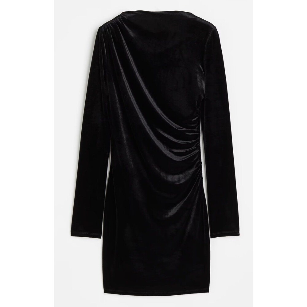 H&M Black Velvet Ruched Mini Dress NWT Size M